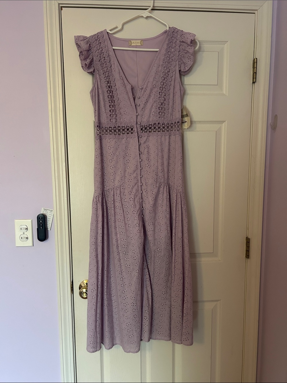 Altar'd State Lavender Eyelet Button-Front Midi Dress